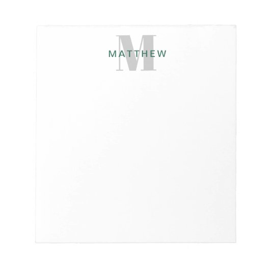 Maskuline Initial/Name Monogramm dunkelgrün & grau Notizblock (Vorderseite)