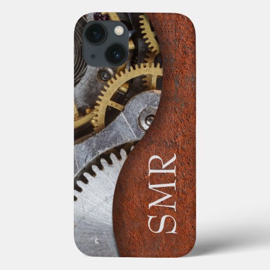 Maskuline Metal-Look Gears Steampunk Initials Case-Mate iPhone Hülle (Rückseite)