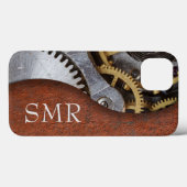 Maskuline Metal-Look Gears Steampunk Initials Case-Mate iPhone Hülle (Rückseite (Horizontal))