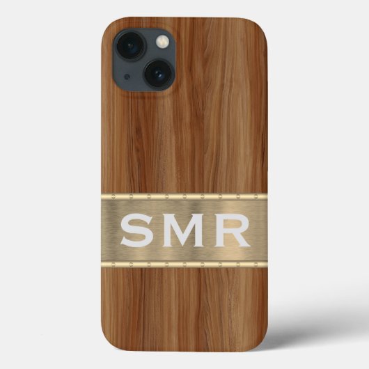 Maskuline Metall-Holz-Look Monogram-Initials Case- Case-Mate iPhone Hülle (Rückseite)