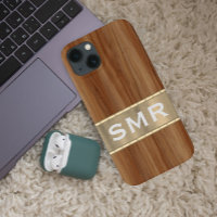 Maskuline Metall-Holz-Look Monogram-Initials Case-
