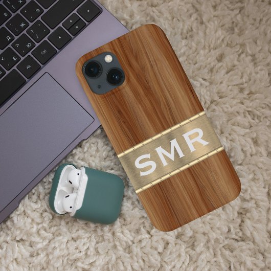 Maskuline Metall-Holz-Look Monogram-Initials Case- Case-Mate iPhone Hülle