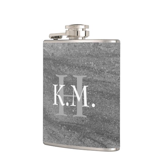 Maskuline Mit Monogramm dunkelgraue Granitflasche Flachmann (Links)
