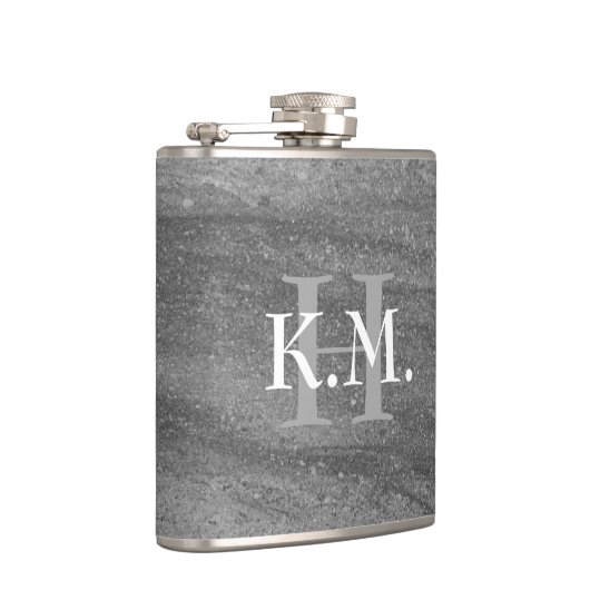 Maskuline Mit Monogramm dunkelgraue Granitflasche Flachmann (Rechts)