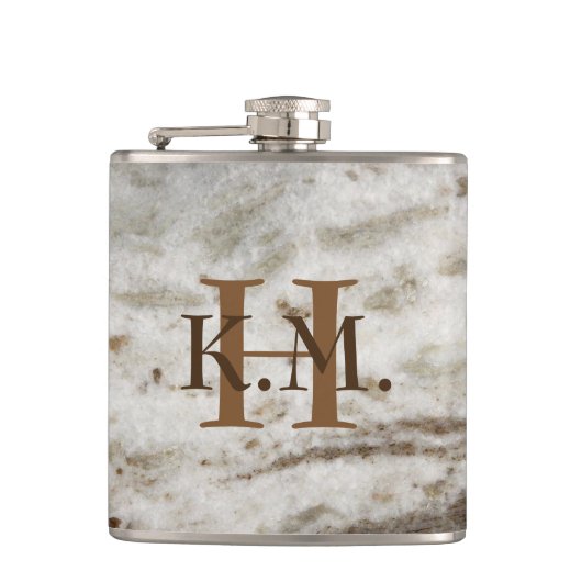Maskuline Mit Monogramm Pearl Granite Flask Flachmann (Vorderseite)