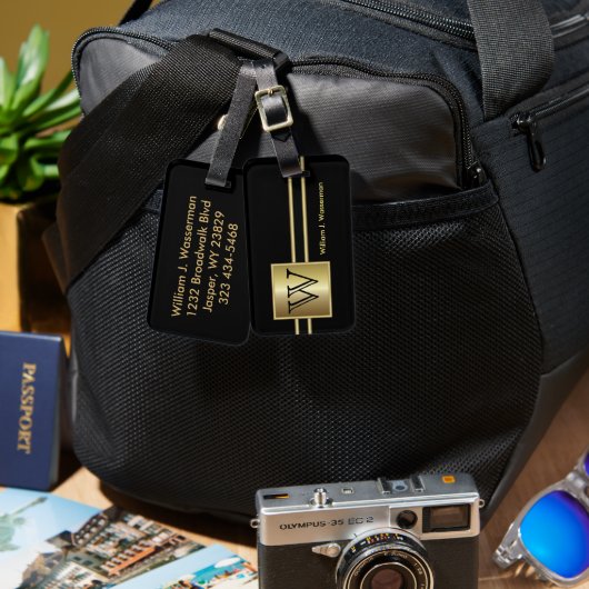 Maskuline Monogram Führungskraft Style - Black & G Gepäckanhänger (Vorderseite & Rückseite)