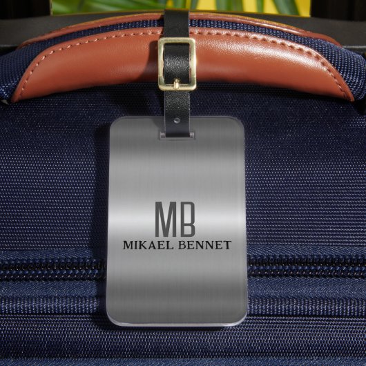 Maskuline Monogram Führungskraft Style - Silbermet Gepäckanhänger (Vorderseite Insitu 2)