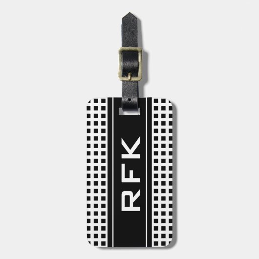 Maskuline monogramm Gepäckanhänger mit Quadraten (Vorderseite vertikal)