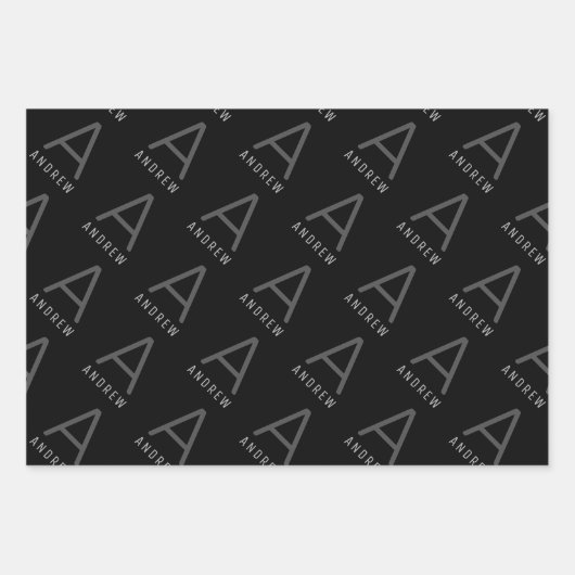Maskuline Monogramm Personalisiert Schwarz-weiß Geschenkpapier Set (Vorderseite)
