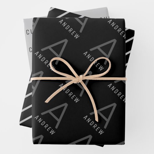 Maskuline Monogramm Personalisiert Schwarz-weiß Geschenkpapier Set (Beispiel)