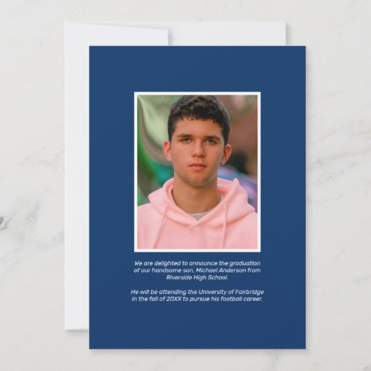 Maskuline Navy 2025 Abschluss Foto Ankündigung (Rückseite)