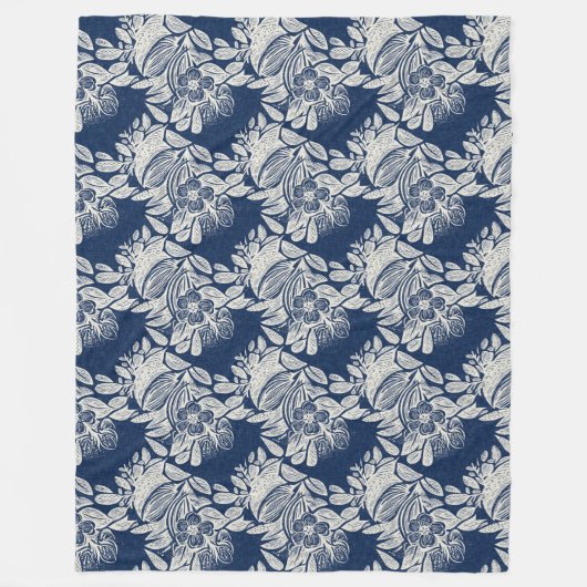 Maskuline Navy Blauer Effekt Indigofloral überall Fleecedecke (Vorderseite)