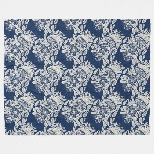 Maskuline Navy Blauer Effekt Indigofloral überall Fleecedecke (Vorderseite (Horizontal))