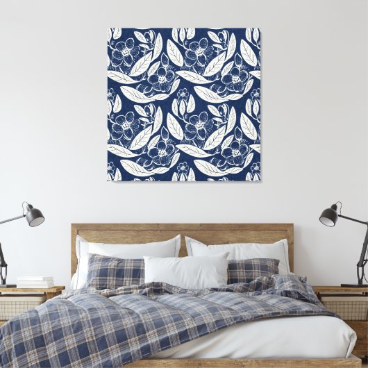 Maskuline Navy Blue Effect Indigofloral Print Leinwanddruck (Insitu (Schlafzimmer))