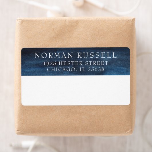 Maskuline Navy Watercolor Business Rücksendeadress (Insitu)