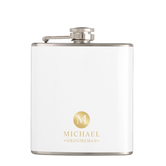 Maskuline Personalisierte Trauzeugen in Weiß und G Flachmann (Vorderseite)