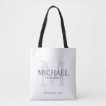 Maskuline Personalisierte Trauzeugen Tasche<br><div class="desc">Fügen Sie eine persönliche Touch zu Ihrer Hochzeit mit personalisierten Trauzeugen zu Tasche. Diese Tasche enthält den Namen des personalisierten Trauzeugen mit Titel und Hochzeitdatum in Grau und Monogramm in hellgrau als Hintergrund,  im klassischen Serif Schriftart Stil,  auf weißem Hintergrund. Auch perfekt für Trauzeuge,  Brautvater,  Ringträger und mehr.</div>