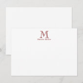 Maskuline Red Initial Monogram und Name Flat Note (Vorne/Hinten)