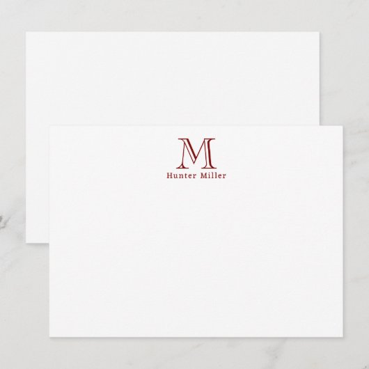 Maskuline Red Initial Monogram und Name Flat Note (Vorne/Hinten)