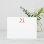 Maskuline Red Initial Monogram und Name Flat Note (Stehend Vorderseite)