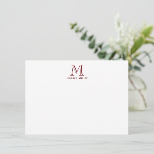 Maskuline Red Initial Monogram und Name Flat Note (Stehend Vorderseite)