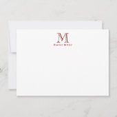 Maskuline Red Initial Monogram und Name Flat Note (Vorderseite)