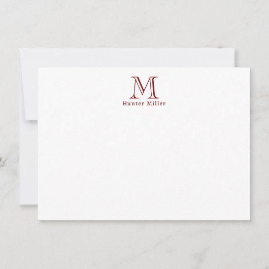 Maskuline Red Initial Monogram und Name Flat Note (Vorderseite)