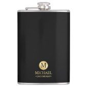 Maskuline Schwarz und Gold Personalisierte Trauzeu Flachmann (Vorderseite)