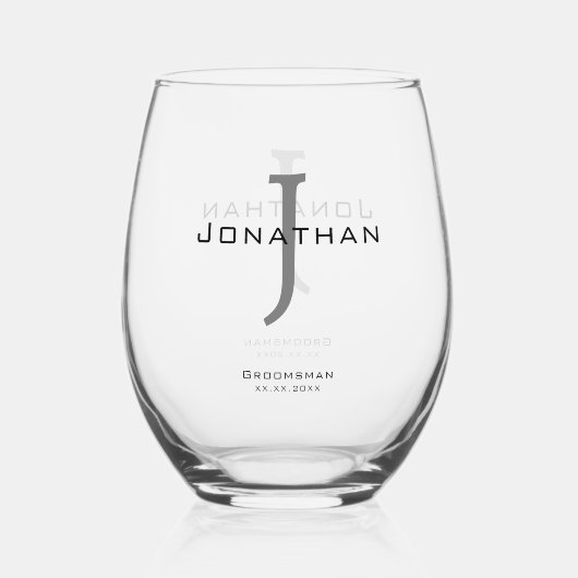 Maskuline Schwarz-Weiß-Anfangsbuchstaben + Name Mo Weinglas Ohne Stiel (Vorderseite)