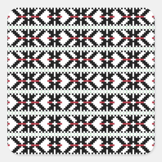 Maskuline Schwarz-Weiß lettische Stammeskunst Quadratischer Aufkleber (Vorderseite)