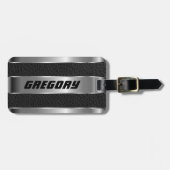 Maskuline Schwarze Imitate Leder & Silver Look 2 Gepäckanhänger (Vorderseite horizontal)