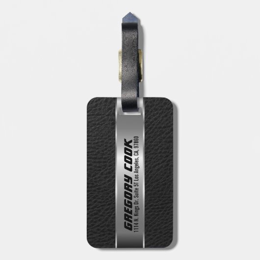 Maskuline Schwarze Imitate Leder & Silver Look 3 Gepäckanhänger (Rückseite vertikal)