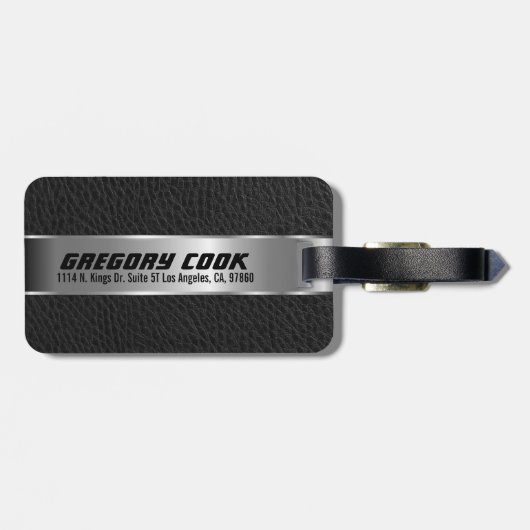 Maskuline Schwarze Imitate Leder & Silver Look 3 Gepäckanhänger (Rückseite horizontal)