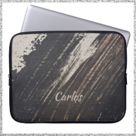 Maskuline und moderne schwarze und beige Pinselstr Laptopschutzhülle