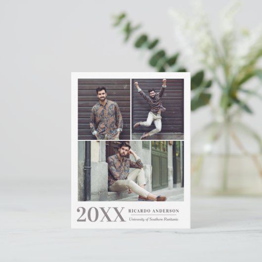 Maskuline Uni 3 Foto Abschluss Ankündigung Postkarte (Stehend Vorderseite)