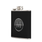 Maskulinschwarz mit rundem Designnamen Monogramm Flachmann (Links)