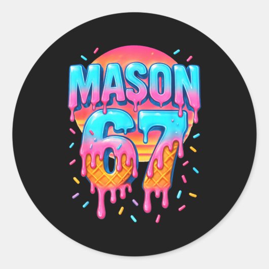 Mason 67 Kostüm Eiscreme Baseball Drip 6 7 Meme Runder Aufkleber (Vorderseite)
