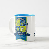Mason Buchstabe M Wappen Blau grün tragen Name bed Zweifarbige Tasse (Vorderseite Links)