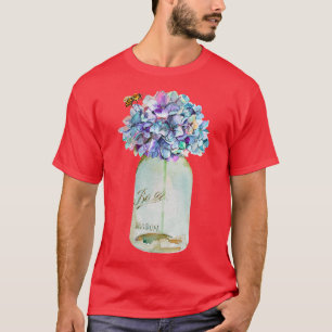 Mason-Glas-Biene-Wildblumen-Cottagecore-Wasserfarb T-Shirt