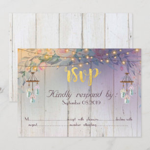 Mason-Glas, Blumen, Holz-RSVP Einladung