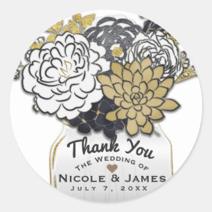 Mason-Glas-Blumen Rustikal Grau Gold Blumen-Deko Runder Aufkleber