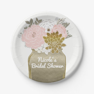Mason-Glas-Blumen Rustikale Blumen Rosa & Gold Chi Pappteller