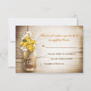 Mason-Glas & gelbe weiße Blumen Hochzeit RSVP-Kart RSVP Karte