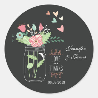 Mason-Glas-Holzkohle-Hochzeit-Aufkleber-Geschenke- Runder Aufkleber