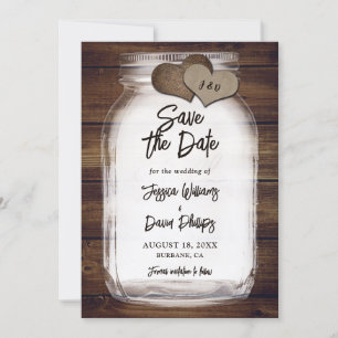Mason-Glas-Jute-Herzen-Monogramm-Hochzeit Save The Date