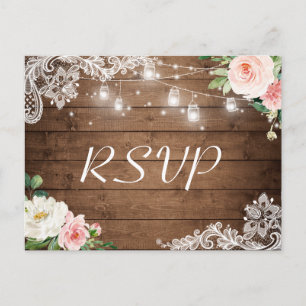 Mason-Glas-Lichter Lace Floral Rustikale Hochzeit- Einladungspostkarte
