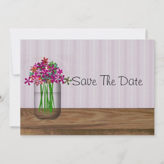 Mason-Glas mit Blumen Save The Date (Vorderseite)