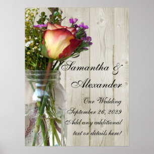 Mason-Glas mit Rose und Wildblumen Poster