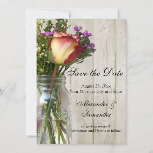 Mason-Glas mit Rose/Wildblumen Save-the-Date Save The Date