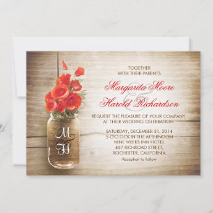Mason-Glas & rote Blumen Hochzeitseinladungen Einladung